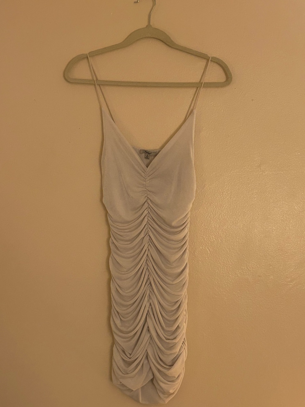 Papaya Ruched Slip Dress in Light Beige / White - Women's Sleeveless Dress